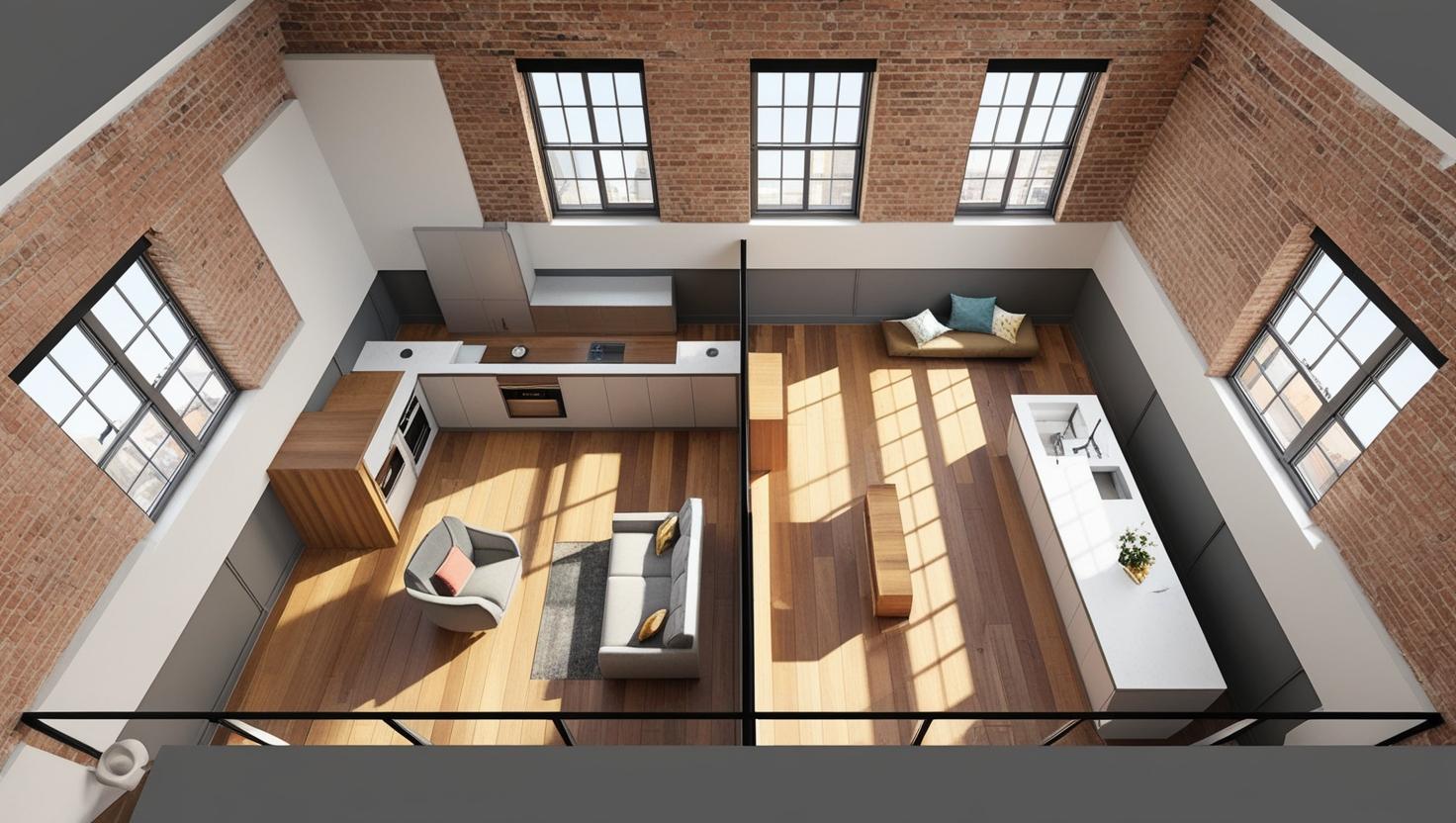 Isometric top down layout loft with dormer velux windows
