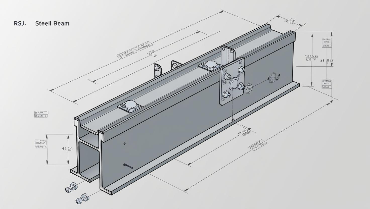 Technical drawing rsj beam wall support diagram